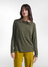 T-SHIRT A MANICA LUNGA IN JERSEY MODAL FIAMMATO VERDE | DEHA
