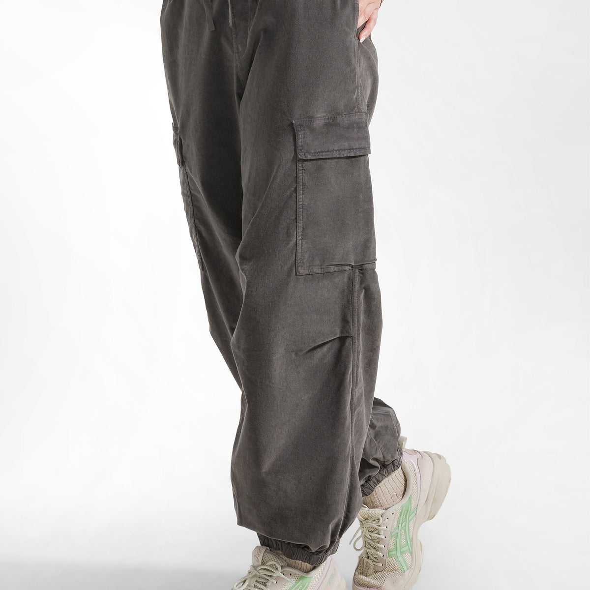 Pantalone Cargo In Velluto Liscio Grigio