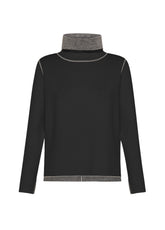 BI-COLOR HIGH NECK PULLOVER - BLACK | DEHA
