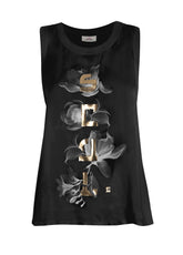 SATIN LAYERED GRAPHIC TANK TOP - BLACK - T-shirts - Outlet | DEHA