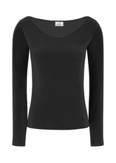 T-SHIRT A MANICA LUNGA IN MISTO CASHMERE NERO | DEHA