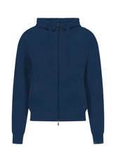 FELPA CON ZIP E CAPPUCCIO IN FELPINA STRETCH DI COTONE BLU | DEHA