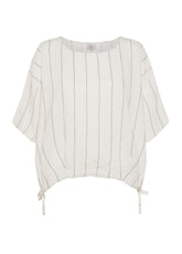 PINSTRIPED LINEN BLOUSE - WHITE - Denim Passion: Trousers, Skirts and Shorts | DEHA