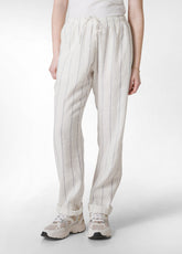 PINSTRIPED LINEN STRAIGHT PANTS - WHITE - WHITE | DEHA