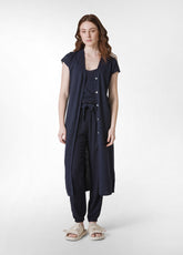 KNITTED LINEN LONG CARDIGAN - BLUE - Linen Clothing for Women | DEHA