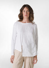 COMBINED LINEN LONG SLEEVES T-SHIRT - WHITE - Shirts & Blouses | DEHA