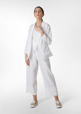 LINEN HIGH WAIST CROPPED PANTS - WHITE - Travelwear | DEHA