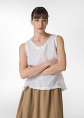 FRINGED LINEN GAUZE TOP - WHITE - Travelwear | DEHA