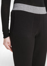 BI-COLOR KNITTED STRAIGHT PANTS - BLACK - BLACK | DEHA