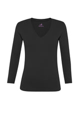 T-SHIRT STRETCH SCOLLO A V NERO - BLACK | DEHA