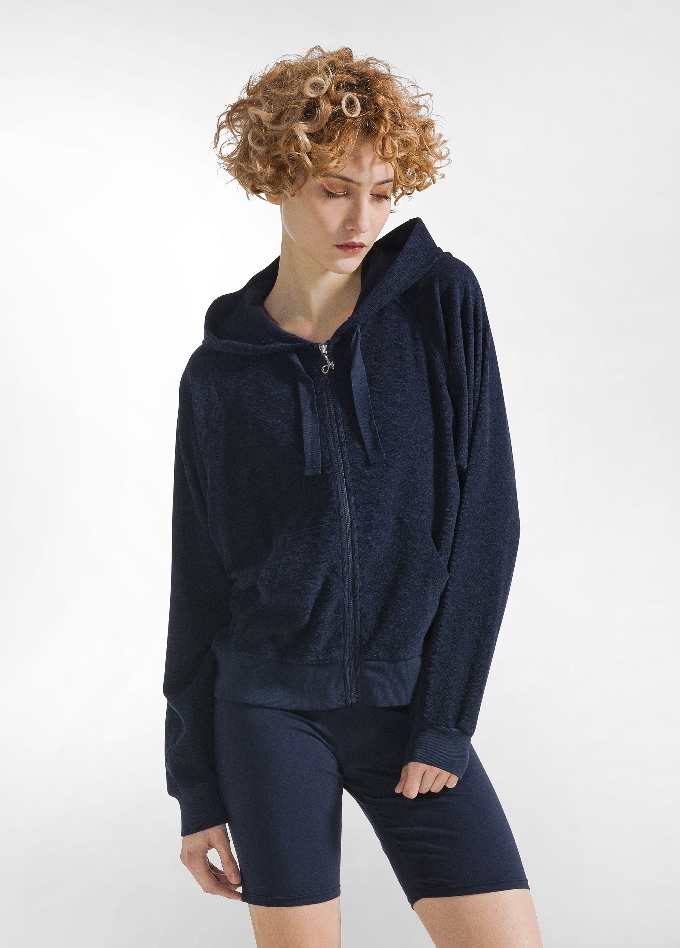 Blue Terry Zip And Hood Sweatshirt DEHA