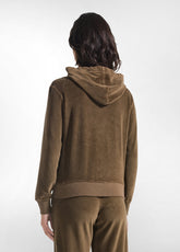 FELPA IN CINIGLIA CON ZIP E CAPPUCCIO MARRONE - KAKI BROWN | DEHA