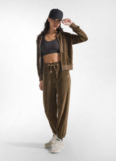 FELPA IN CINIGLIA CON ZIP E CAPPUCCIO MARRONE - KAKI BROWN | DEHA