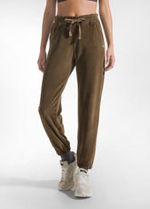 PANTALONI IN CINIGLIA CON FONDO ELASTICIZZATO MARRONE - KAKI BROWN | DEHA