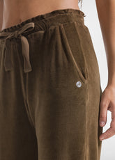 PANTALONI IN CINIGLIA CON FONDO ELASTICIZZATO MARRONE - KAKI BROWN | DEHA