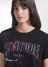 PRINTED COTTON JERSEY SHORT-SLEEVE T-SHIRT - BLACK - BLACK | DEHA