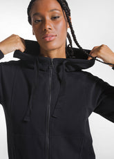 FELPA CON ZIP E CAPPUCCIO IN FELPINA STRETCH DI CO - BLACK | DEHA