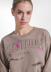 FELPA IN COTONE MORBIDO CON STAMPA GRAFICA GRIGIO - TAUPE | DEHA