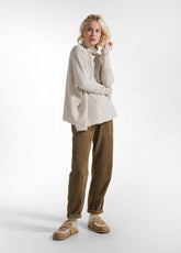 PANTALONI IN VELLUTO CON VITA IN FELPINA STRETCH MARRONE - KAKI BROWN | DEHA