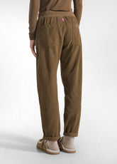 PANTALONI IN VELLUTO CON VITA IN FELPINA STRETCH MARRONE - KAKI BROWN | DEHA