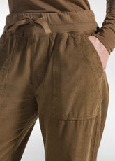 PANTALONI IN VELLUTO CON VITA IN FELPINA STRETCH MARRONE - KAKI BROWN | DEHA