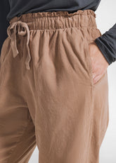 PANTALONI IN VELLUTO CON COULISSE IN VITA MARRONE - CAMEL BROWN | DEHA