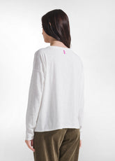 T-SHIRT A MANICA LUNGA IN JERSEY MODAL FIAMMATO BIANCO - LILY WHITE | DEHA