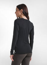 T-SHIRT A MANICA LUNGA IN MISTO CASHMERE NERO - BLACK | DEHA