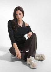 T-SHIRT A MANICA LUNGA IN MISTO CASHMERE NERO - BLACK | DEHA