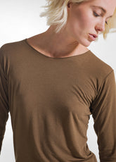 T-SHIRT A MANICA LUNGA IN MISTO CASHMERE MARRONE - KAKI BROWN | DEHA