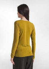 T-SHIRT A MANICA LUNGA IN MISTO CASHMERE VERDE - MUSTARD GREEN | DEHA