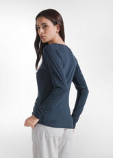T-SHIRT A MANICA LUNGA IN MISTO CASHMERE BLU - NIGHT BLUE | DEHA
