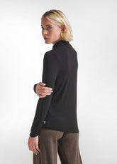 BLACK CASHMERE BLEND HIGH NECK LONG SLEEVE T-SHIRT - BLACK | DEHA