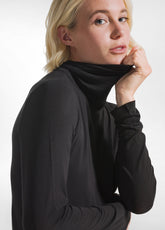 BLACK CASHMERE BLEND HIGH NECK LONG SLEEVE T-SHIRT - BLACK | DEHA