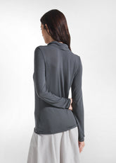T-SHIRT A COLLO ALTO E MANICA LUNGA IN MISTO CASHMERE GRIGIO - LEAD | DEHA