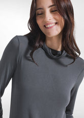 T-SHIRT A COLLO ALTO E MANICA LUNGA IN MISTO CASHMERE GRIGIO - LEAD | DEHA