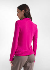 PINK CASHMERE BLEND HIGH NECK LONG SLEEVE T-SHIRT - FUCHSIA PINK | DEHA