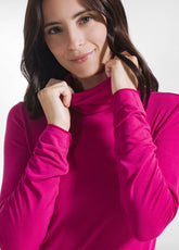 PINK CASHMERE BLEND HIGH NECK LONG SLEEVE T-SHIRT - FUCHSIA PINK | DEHA