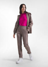 PINK CASHMERE BLEND HIGH NECK LONG SLEEVE T-SHIRT - FUCHSIA PINK | DEHA