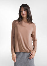 MAGLIA GIROCOLLO A MANICA LUNGA IN MISTO CASHMERE - CAMEL BROWN | DEHA