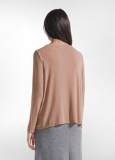 HIGH NECK LONG-SLEEVE T-SHIRT IN CASHMERE BLEND - - CAMEL BROWN | DEHA