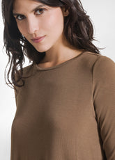 T-SHIRT A COLLO ALTO E MANICA LUNGA IN MISTO CASHMERE MARRONE | DEHA