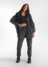 MAXI FELPA CON ZIP EFFETTO MARMO NERO - BLACK | DEHA