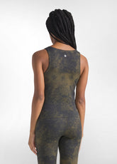 BROWN PRINTED STRETCH MICROFIBER TANK TOP AND LEGGINGS SET - | DEHA