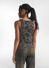 BROWN PRINTED STRETCH MICROFIBER RACERBACK TANK TOP - BROWN ANIMALIER | DEHA