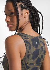BROWN PRINTED STRETCH MICROFIBER RACERBACK TANK TOP - BROWN ANIMALIER | DEHA