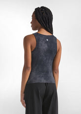 BLACK PRINTED STRETCH MICROFIBER RACING TANK TOP - ALLOVER MARBLE BACK | DEHA