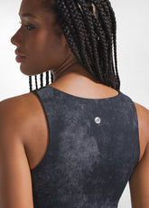 BLACK PRINTED STRETCH MICROFIBER RACING TANK TOP - ALLOVER MARBLE BACK | DEHA