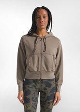 FELPA CON ZIP E CAPPUCCIO EFFETTO MALTINTO TORTORA - MOKA BROWN | DEHA