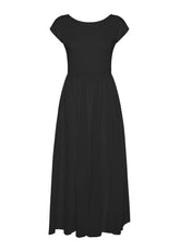 COMBINED LINEN LONG DRESS - BLACK - BLACK | DEHA